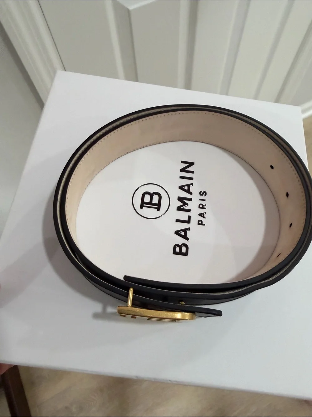 Balmain Black Leather Belt with Gold 'B' Logo Buckle 85 cm